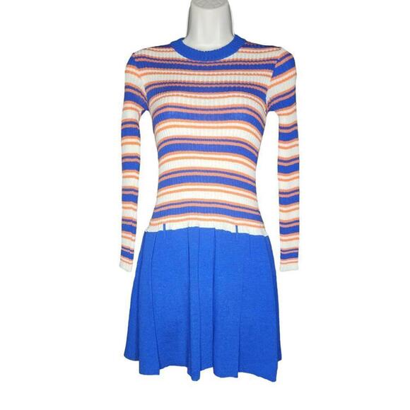 Womens Striped Long Sleeve Crew Neck Mini Dress Size Small - Picture 1 of 4